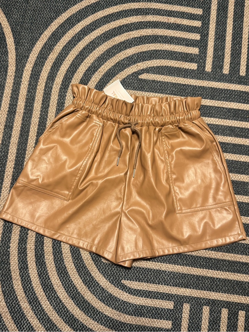 HYFVE High-Waist Faux Leather Paperbag Shorts - Camel